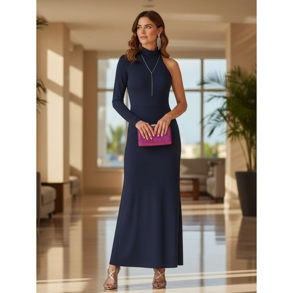Symphony- Elegant Navy Blue Long Sleeve Dress Size S